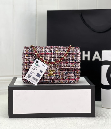 Ch*el mini classic 11.12 handbag tweed & gold-tone metal 4.7 × 7.8 × 2.3 in