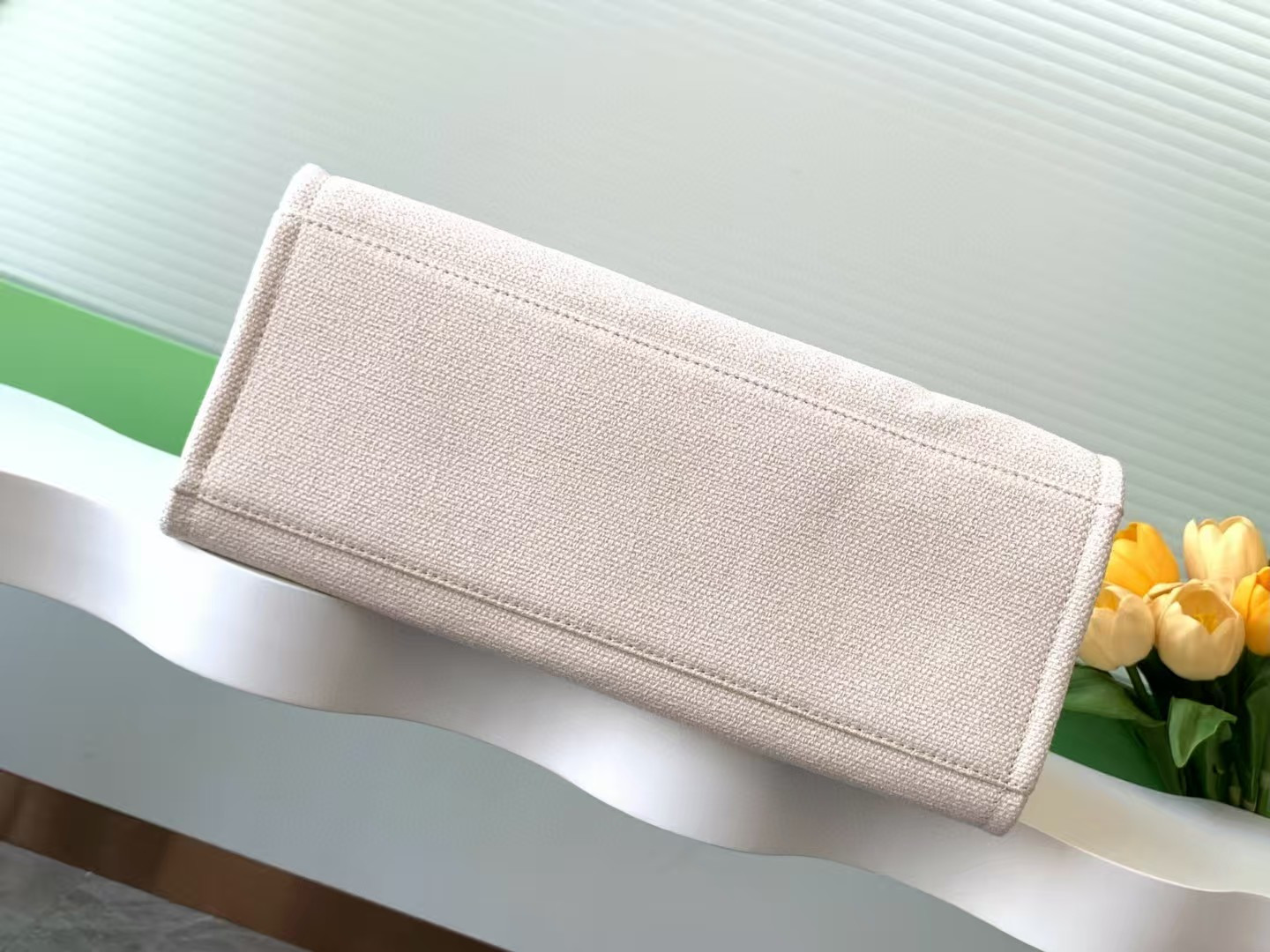 Ch*el shopping bag cotton canvas & gold-tone metal 38x30x22cm