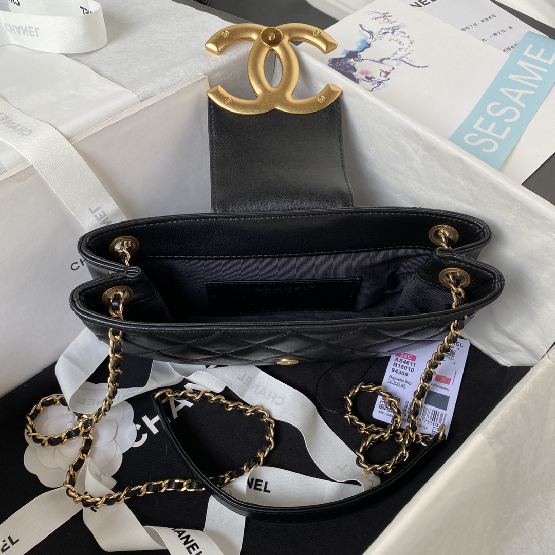 Ch*el baguette bag black 4.5 × 9.4 × 1.8 in