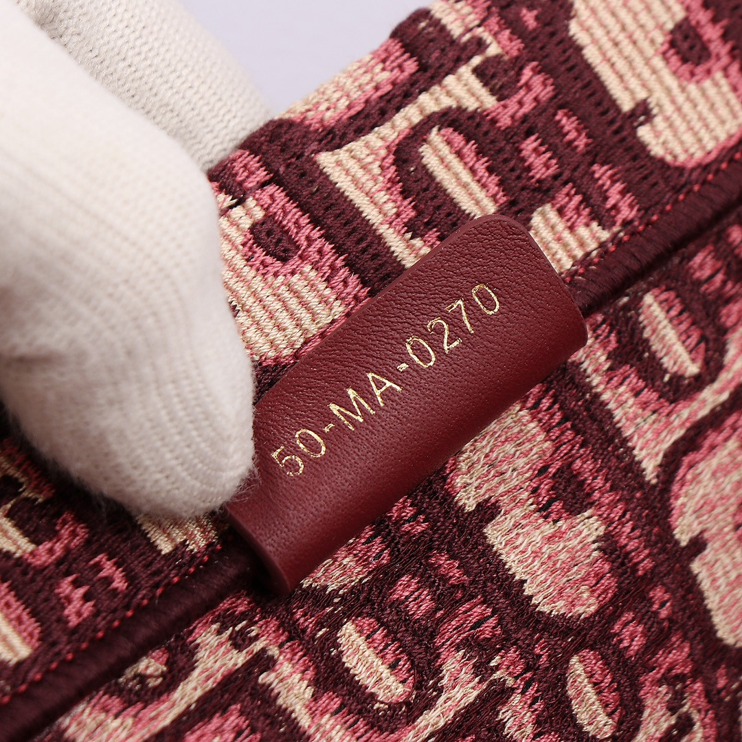 medium D*or book tote oblique burgundy 14 x 11 x 6.5 inches