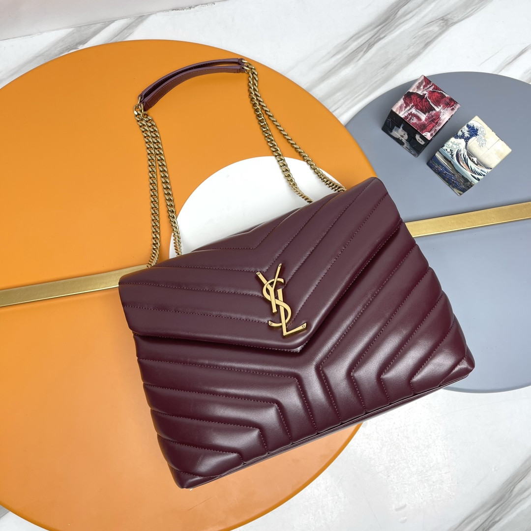 Y*L loulou medium in quilted leather dark red 12.5 x 8.6 x 3.5 inches