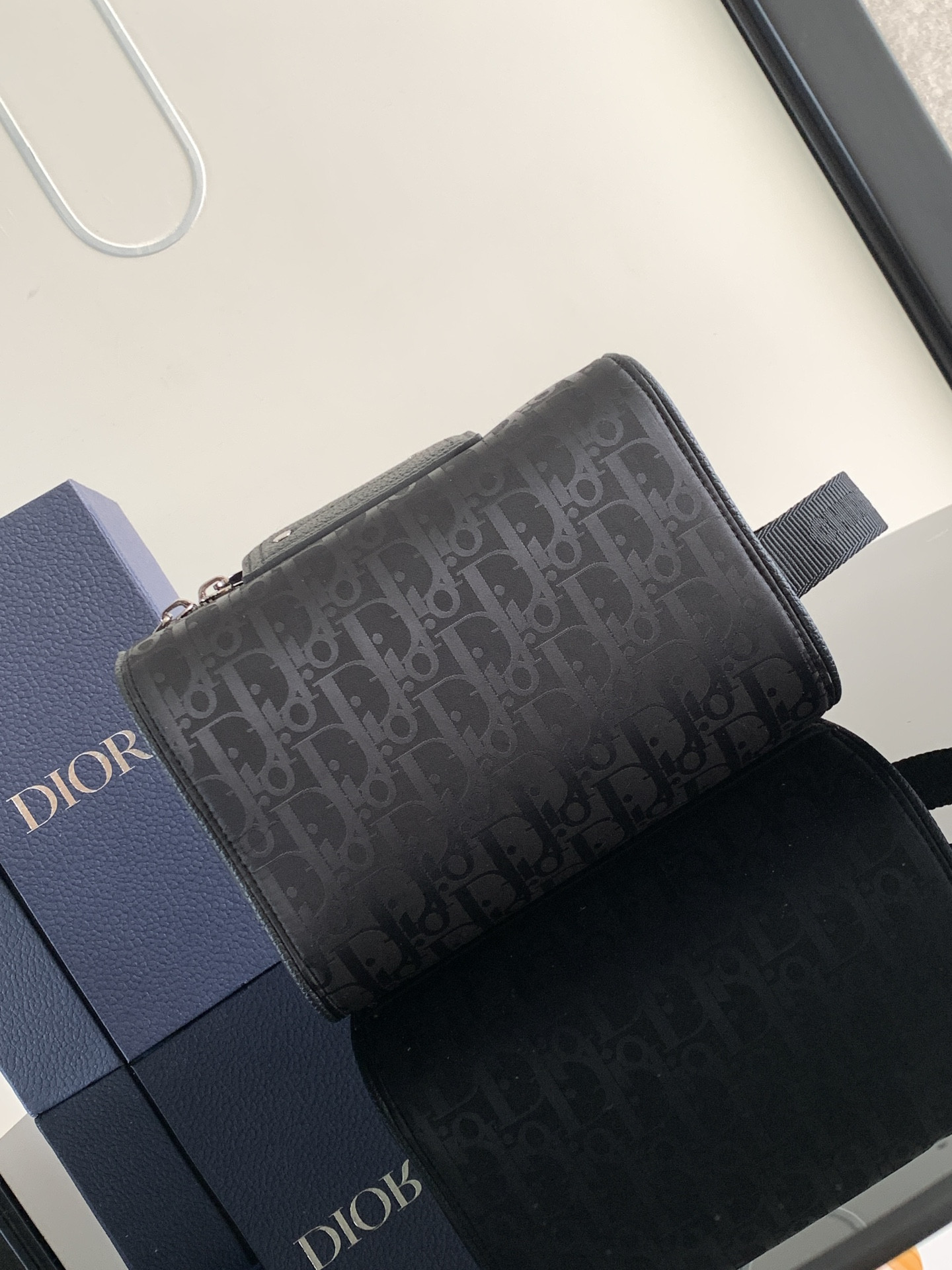 D*or lingot toiletry bag black oblique mirage technical fabric 8.5 x 5 x 4 inches