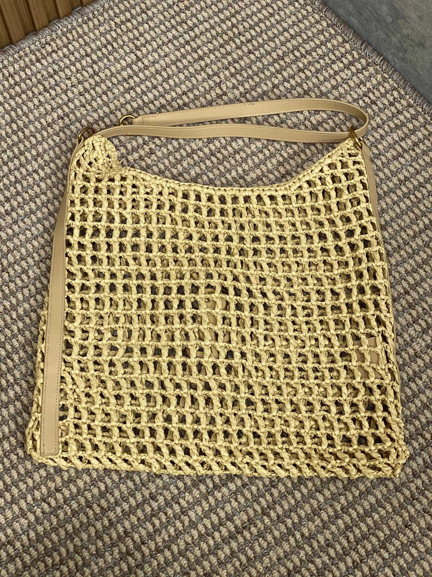Y*L oxalis bag in raffia macramÉ  color natural 14.6x15.7x1.2inches
