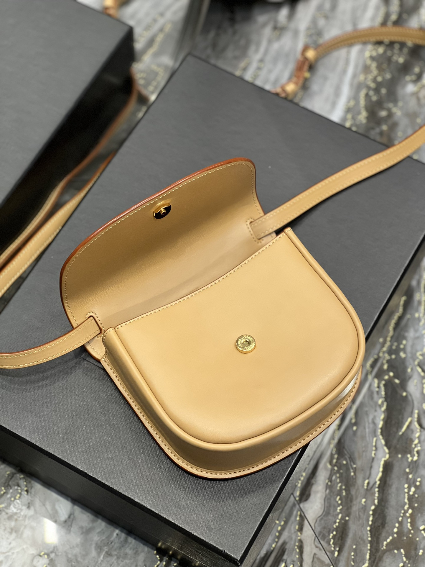 Y*L kaia small satchel in smooth leather 7.2 x 6.1 x 2.1 inches